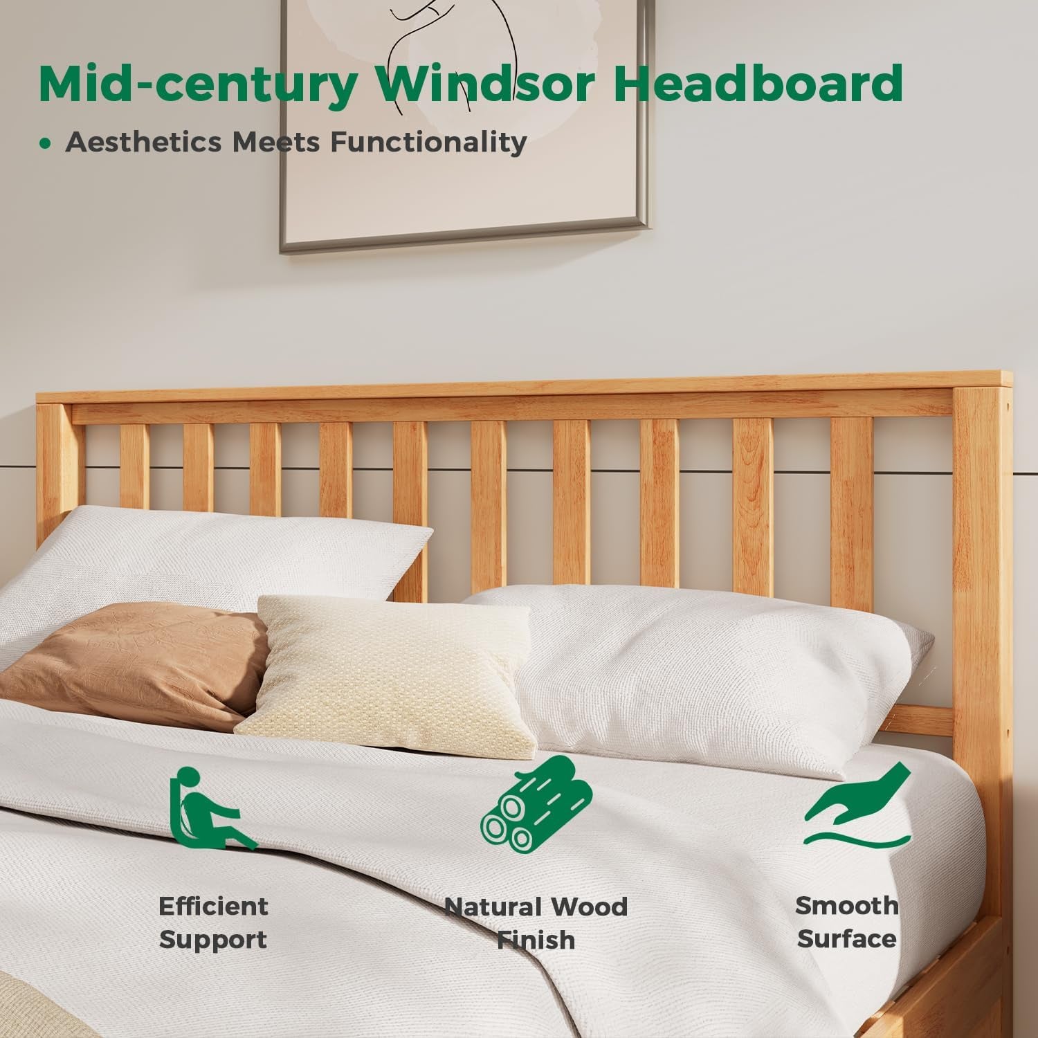 Queen Bed Frame with Headboard, Wood Platform Bed Frame, Farmhouse Style Bed Frame Queen Size with Slats Support, Malaysian Oak, No Box Spring Needed, Easy Assembly, Rustic Pine