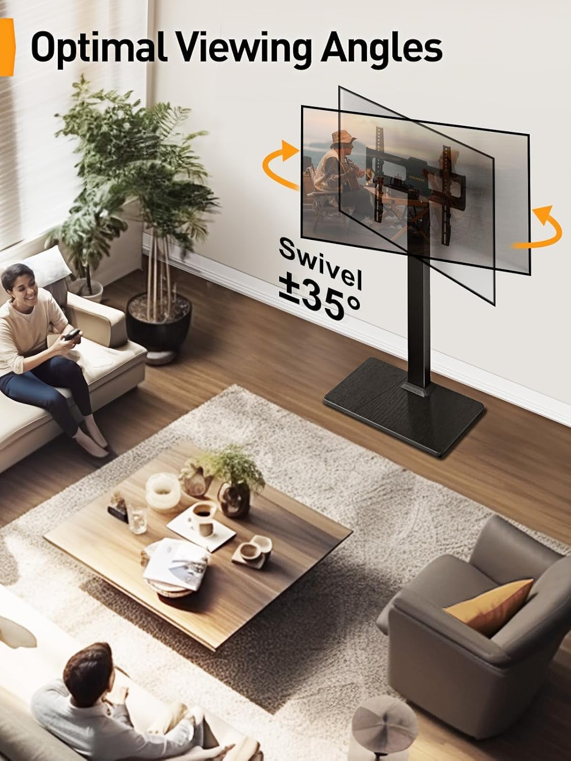 Floor TV Stand with Mount for 32-70 Inch Tvs up to 88Lbs, Floor Standing TV Stand with 9 Height Adjustment, TV Swivel Stand for Living Room with Wood Base, Max VESA 400X400Mm, PGFS09