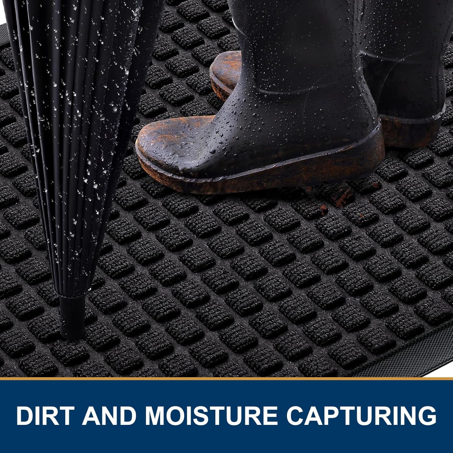 Front Door Mat outside Entrance, Heavy Duty Natural Rubber Doormat, Non Slip, Trap Dirt and Moisture, Easy Clean, Low Profile Welcome Floor Mats for Indoor Outdoor Entry, 29.5X17 Inch, Black