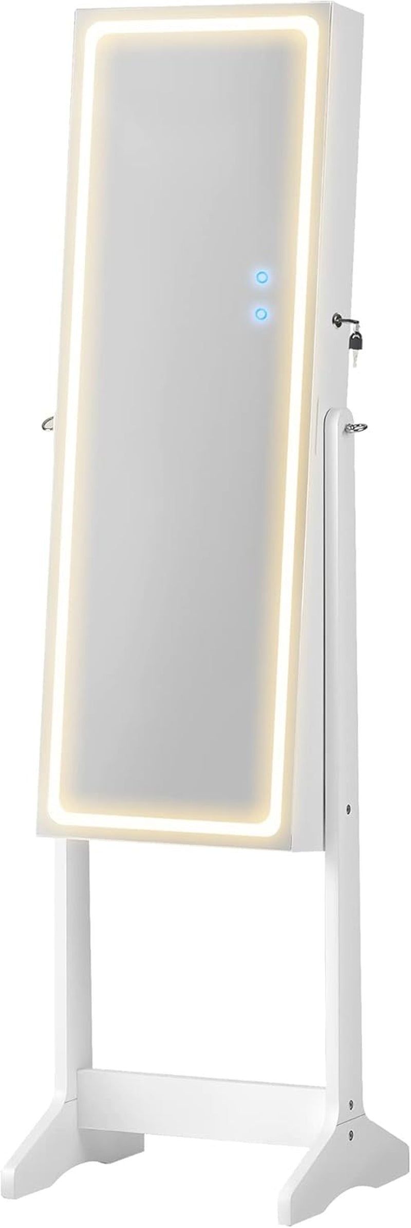 LED Mirror Jewelry Cabinet, Adjustable Brightness and 3 Shades of Light, Standing Jewelry Armoire with Full-Length Mirror, Jewelry Organizer with Built-In Mirror and Lights, White UJJC016W01