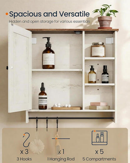 Bathroom Wall Mounted Storage Cabinet, Superfast Toolless Assembly, over the Toilet Hanging Medicine Cabinet with Adjustable Shelves & Door, for Kitchen/Pantry, Rustic White UBBC113WJ04S