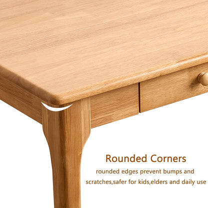 Natural Solid Wood Desk with Drawers,Mid Century Modern Real Wood 47" Writing Desk,Home Bedroom Computer Office Workstation Desks,Small Spaces,Wood Color