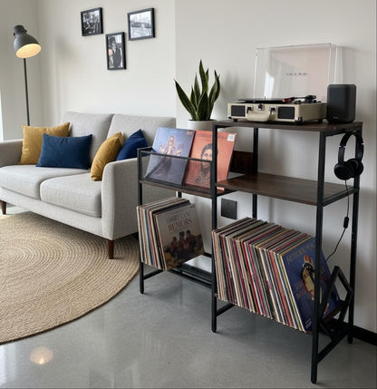 Record Player Stand with Vinyl Storage, Heavy-Duty Audio Cabinet for Records, Turntable, Receiver, Speakers, Wood Media Console for Living Room, Retro Industrial Style