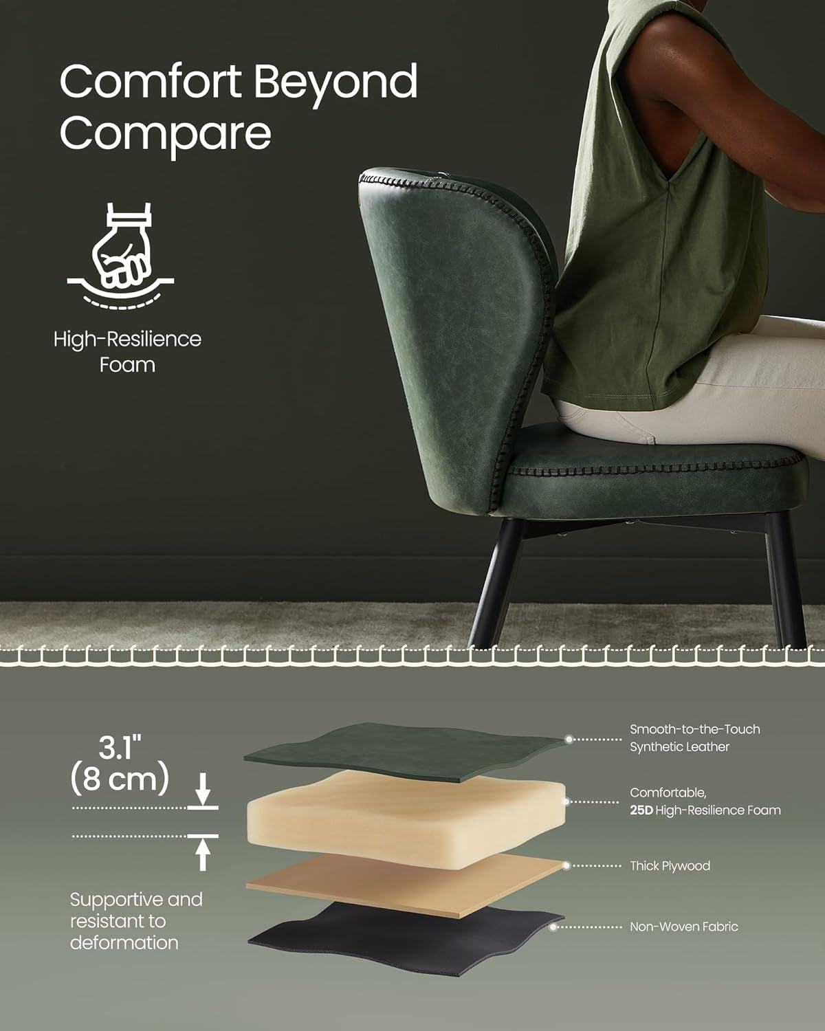 EKHO Collection - Dining Chairs Set of 6, Upholstered Kitchen Chairs, Comfortable Seat, Synthetic Leather with Stitching, Mid-Century Modern, Easy Assembly, Living Room Lounge, Ink Black