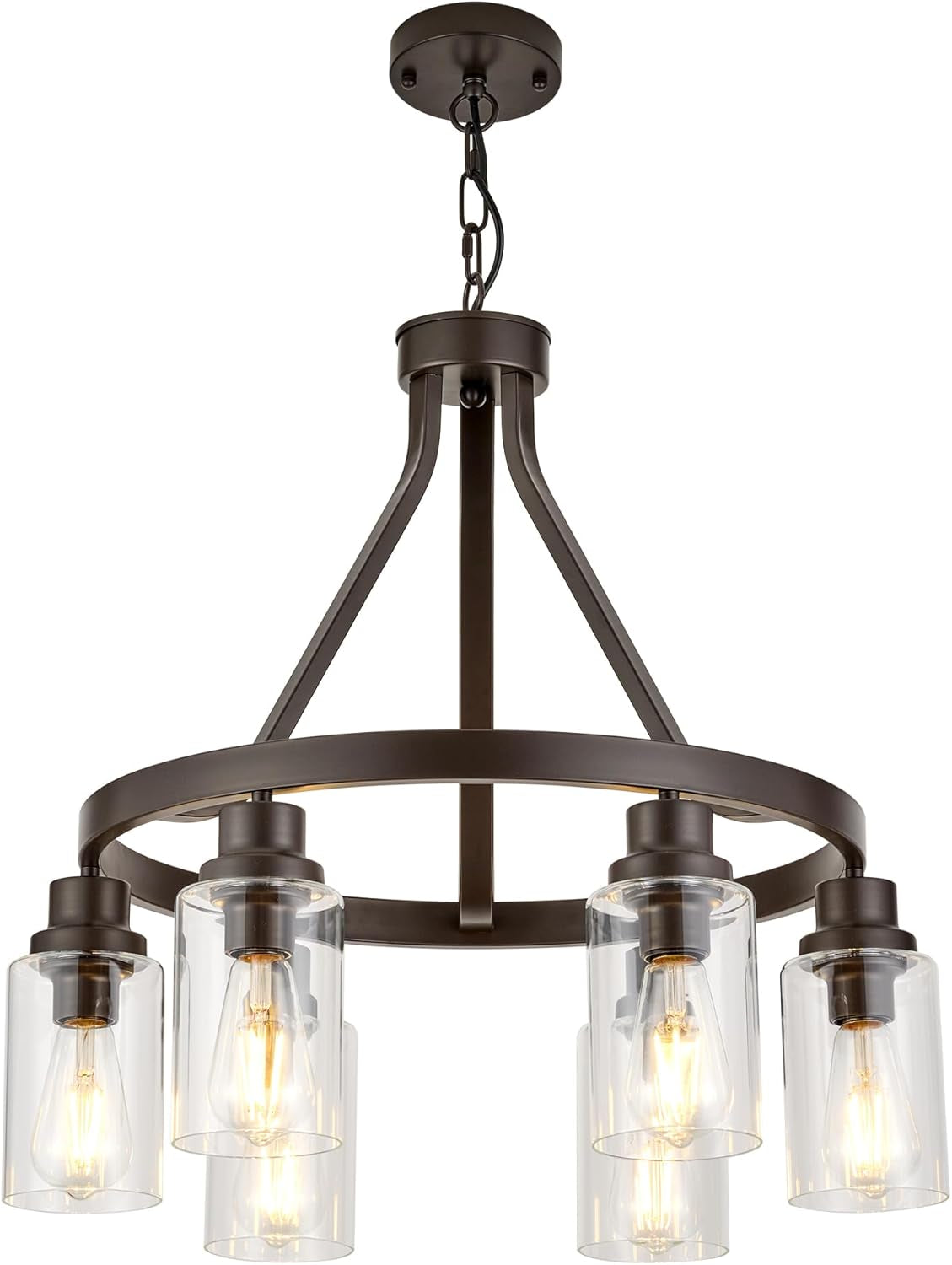 Oil Rubbed Bronze Dining Room Lighting Fixture Hanging Farmhouse Chandelier 6 Light Kitchen Island Lighting with Glass Shade