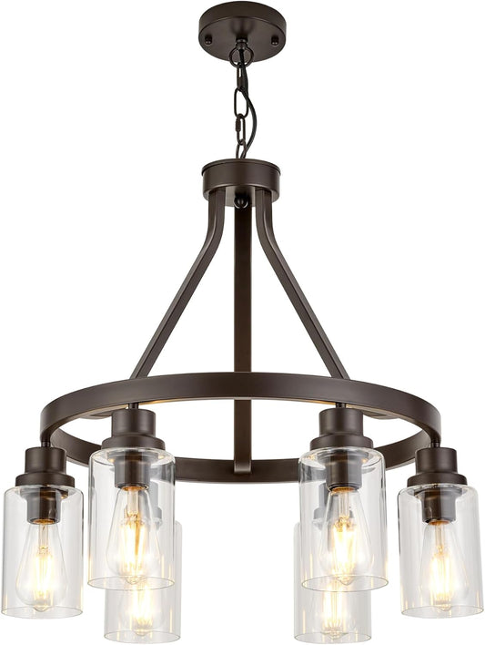 Oil Rubbed Bronze Dining Room Lighting Fixture Hanging Farmhouse Chandelier 6 Light Kitchen Island Lighting with Glass Shade