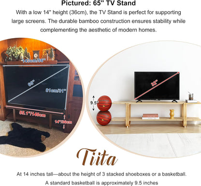 TV Stand with Storage for Tvs up to 65'', Bamboo TV Console Entertainment Center with 2 Open Shelf, Mid Century Modern Media Console for Living Room, Bedroom, Walnut