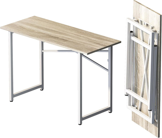 Folding Desk 47 Inch No Assembly Required Home Office Table, Writing Gaming Computer Camping Desk, Beige