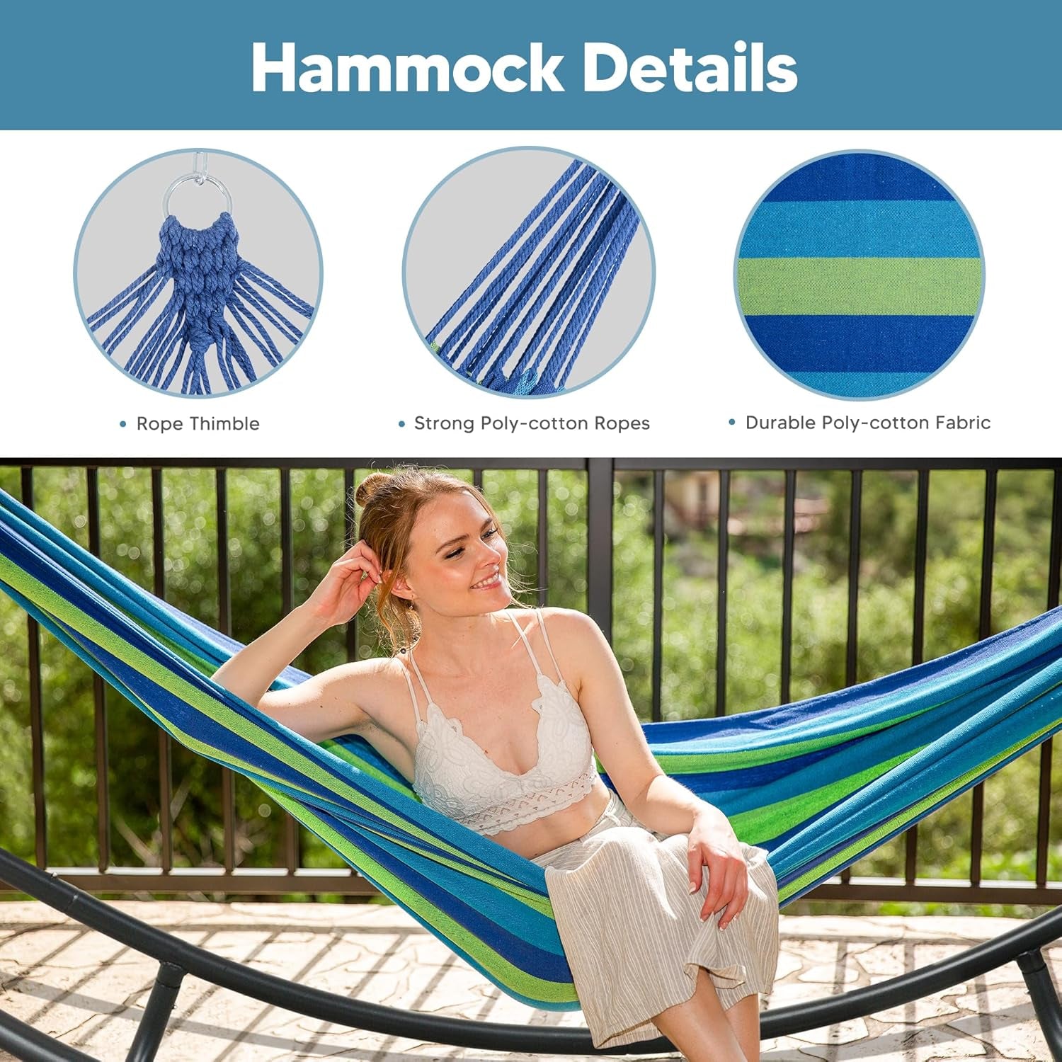 Hammocks Standing Patio Hammock, Portable Hammock with Stand Foldable, Patent Pending, Blue Green