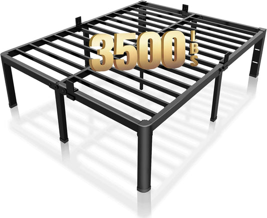 18 Inch King Bed Frame with Rounded Corner and Headboard Hole Mattress Retainers 3500LBS Metal Heavy Duty Steel Slats No Box Spring Needed Platform Noise-Free Easy Assembly