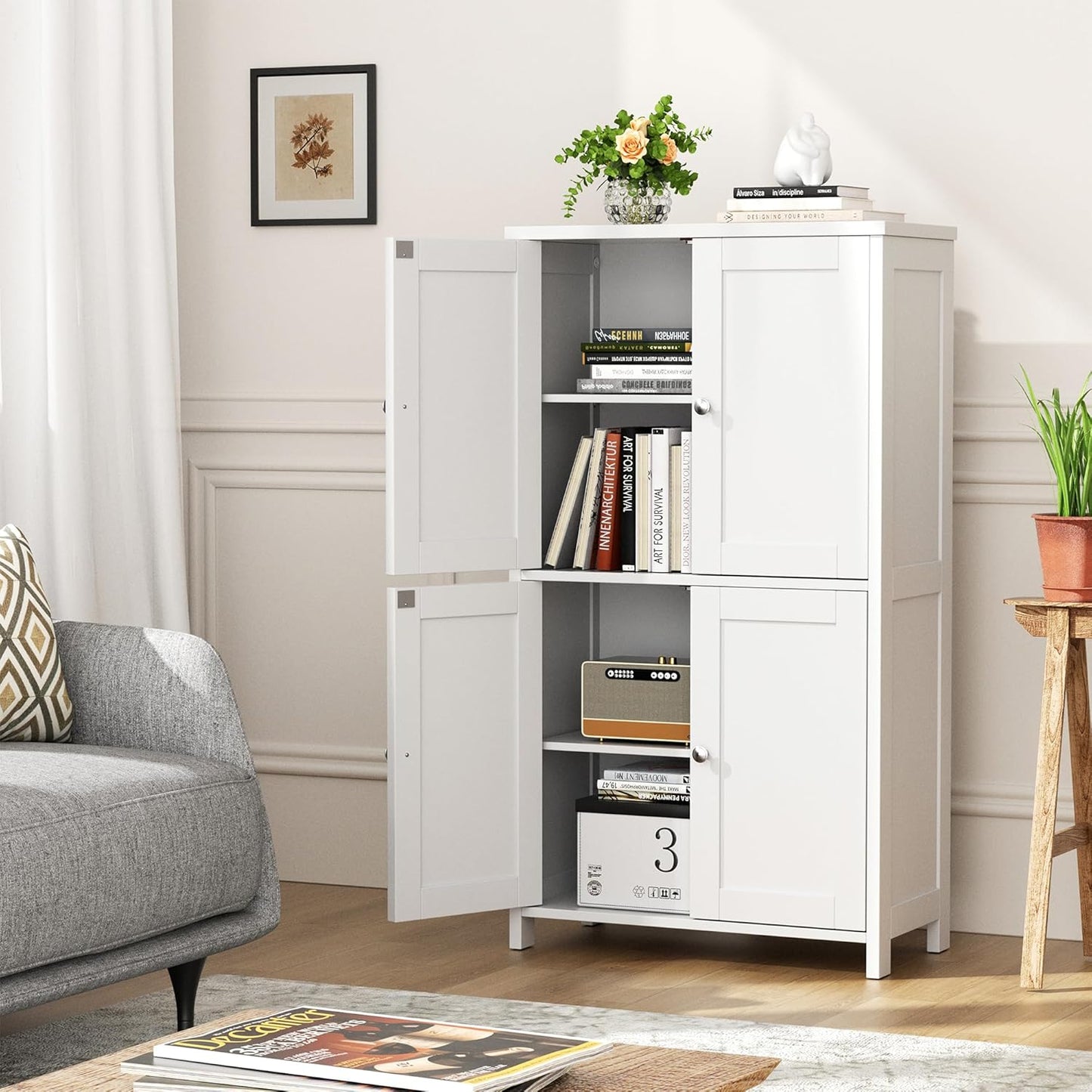 Bathroom Storage Cabinet with Doors and Shelves, Floor Cabinets for Washroom Furniture, Laundry Room, Organization with Adjustable Shelf, White