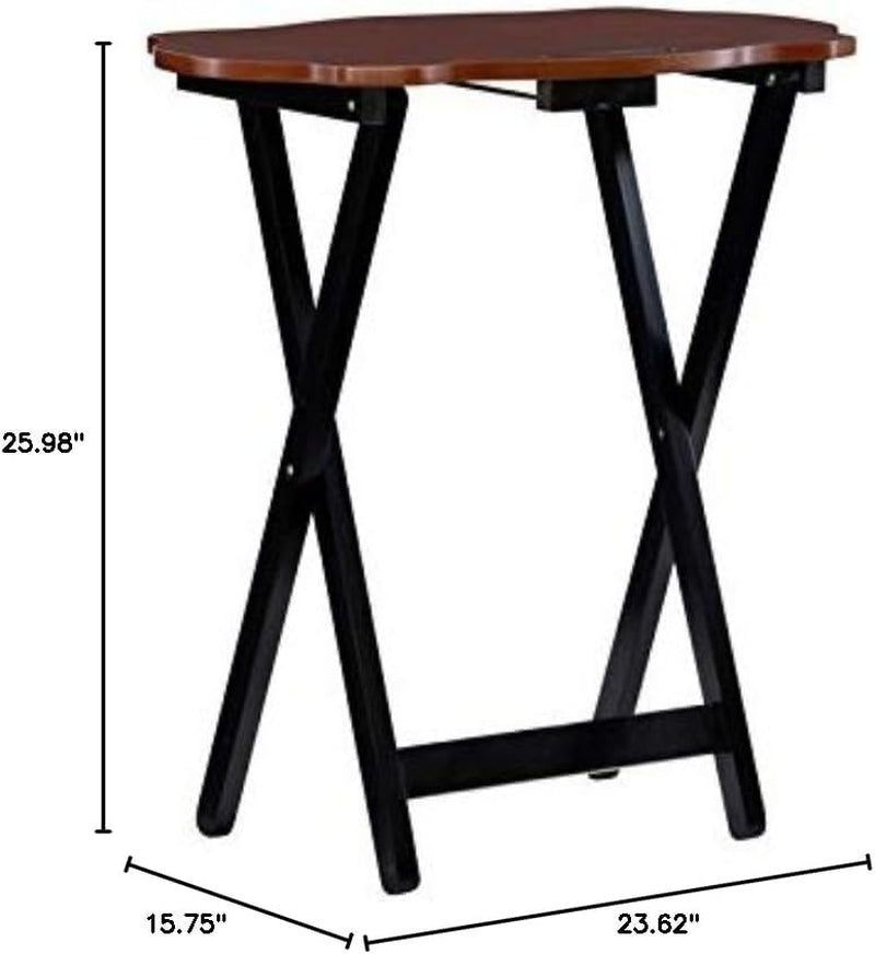 Traditional 5-Piece Okume Veneer and Solid Wood Tray Table Set with Base and Curvy Shaped Trays in Hazelnut and Black