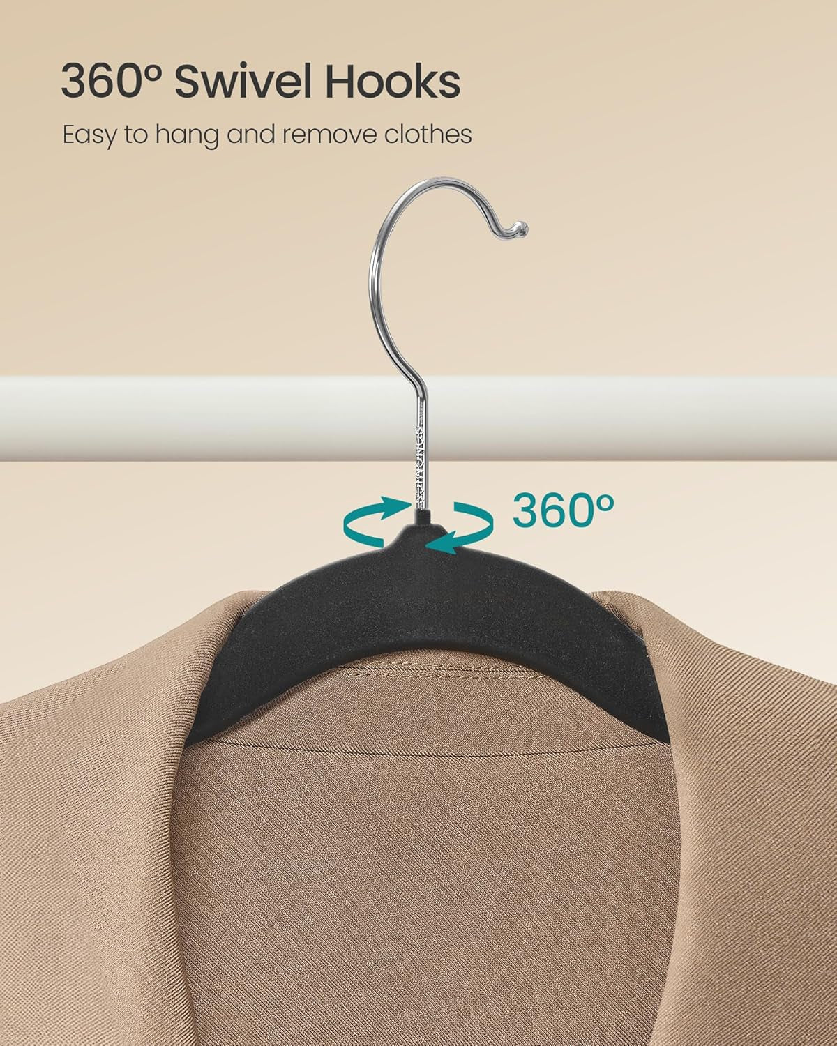 Velvet Hangers 60 Pack, Non-Slip Clothes Hangers with Silver-Colored Swivel Hooks, Slim Space-Saving for Closet, Heavy-Duty, Black UCRF036BZ02S
