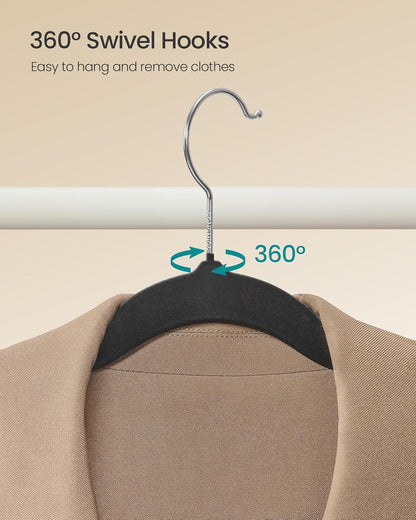 Velvet Hangers 60 Pack, Non-Slip Clothes Hangers with Silver-Colored Swivel Hooks, Slim Space-Saving for Closet, Heavy-Duty, Black UCRF036BZ02S