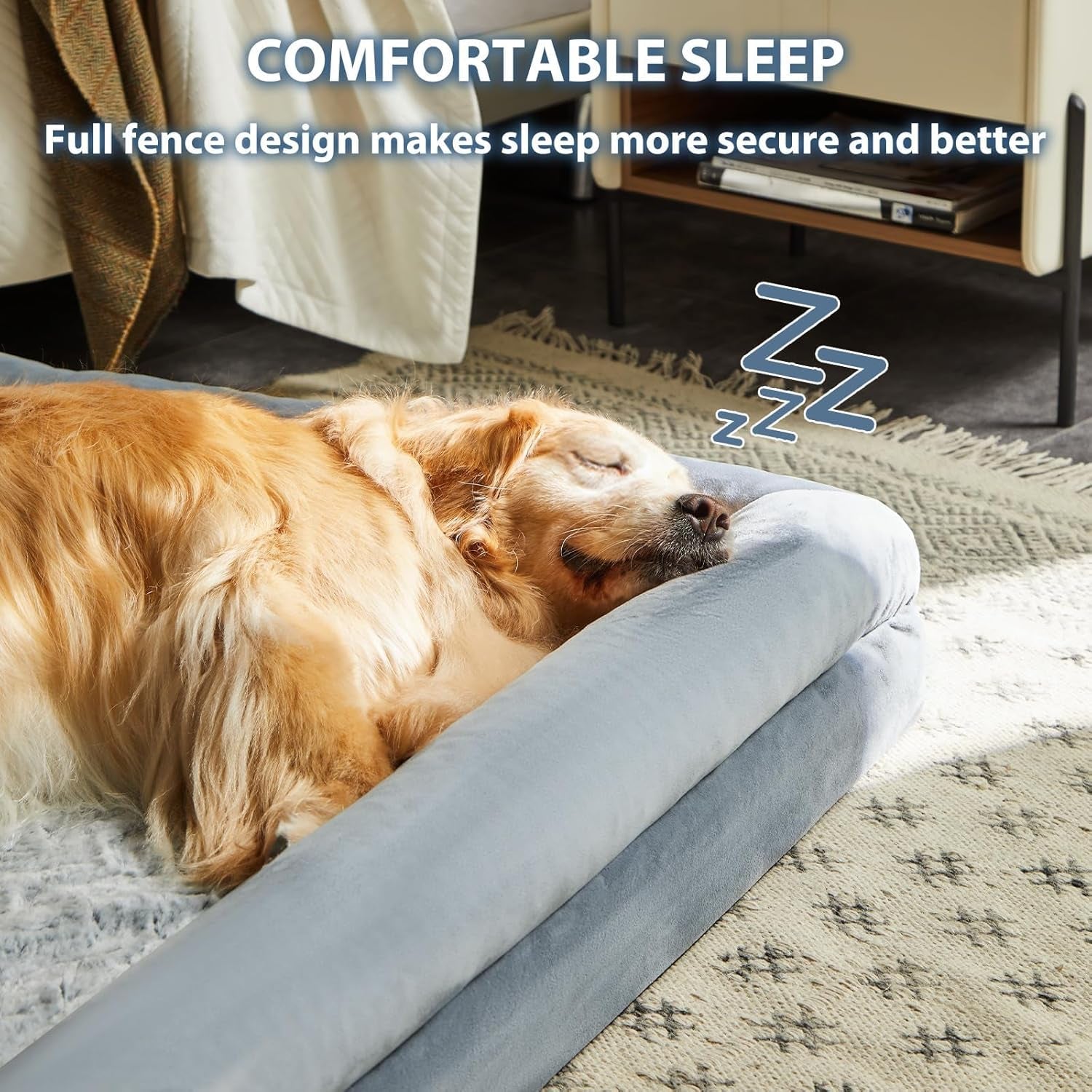 XL Extra Large Dog Bed, Washable Dog Couch with Removable Waterproof Cover, Orthopedic Large Pet Sofa Bed with Bolster Sides for Sleeping