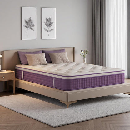 12 Inch Queen Mattress in a Box, Purple Hybrid Mattress with Gel Memory Foam and Pocket Springs for Motion Isolation, Pressure Relief & Cool Sleep, Medium Firm, Certipur-Us Certified