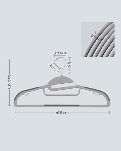 50 Pack Coat Hangers, Heavy-Duty Plastic Suit Hangers, S-Shaped Opening, Space-Saving, 360º Swivel Hook, 16.3 Inches Wide, Light Gray and Dark Gray UCRP41G-50