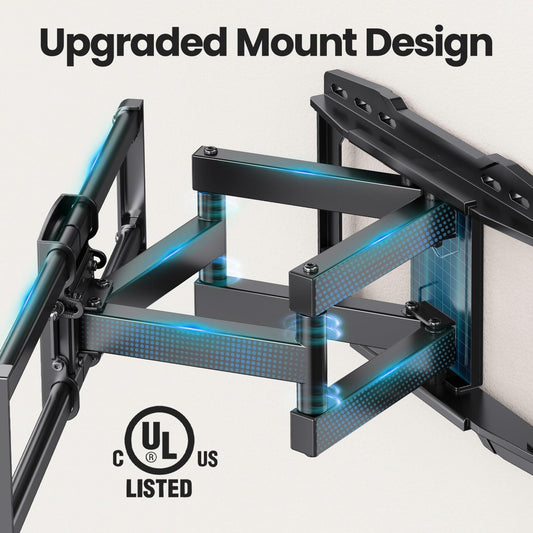 UL Listed Full Motion TV Wall Mount Bracket for Most 37-90 Inch Tvs, Swivel Tilt Extension Level TV Mount, Max VESA 600X400Mm, Holds up to 132Lbs & 16" Wood Studs with Hole Drilling Template