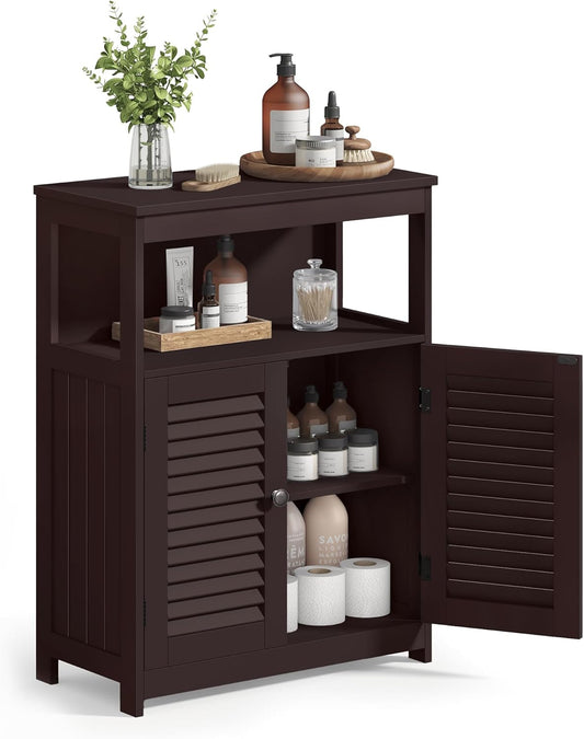 Bathroom Floor Cabinet, Freestanding Bathroom Storage Cabinet with Double Shutter Doors and Adjustable Shelf, for Living Room, Entryway, Kitchen, Brown UBBC40BR