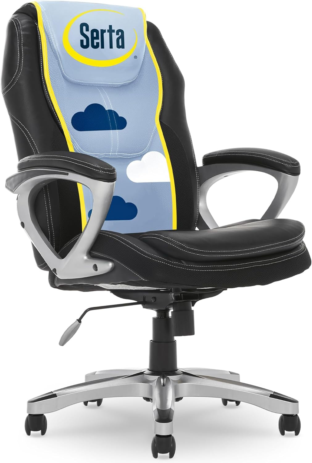 Amplify Executive Office Padded Arms, Adjustable Ergonomic Gaming Desk Chair with Lumbar Support, Faux Leather and Mesh, Black