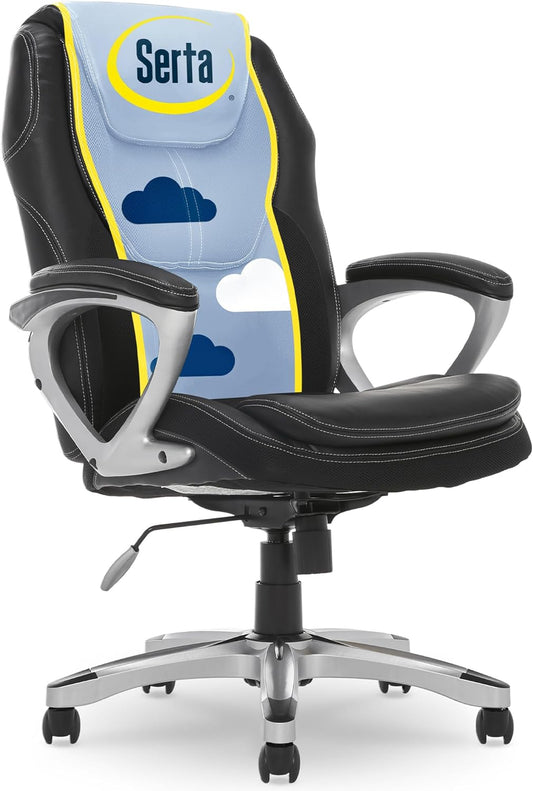 Amplify Executive Office Padded Arms, Adjustable Ergonomic Gaming Desk Chair with Lumbar Support, Faux Leather and Mesh, Black
