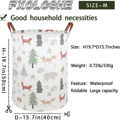 FXOLCSHE Animal Baby Laundry Basket,Woodland Animals Baby Laundry Hamper,Toy Basket for Boys,Nursery Hamper Gift Baskets for Bedroom,Toy Bin,Gift Basket.Baby Room Decor(Animal)