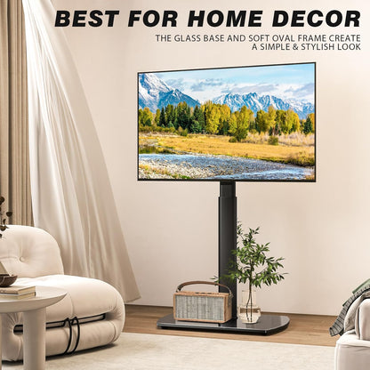 Universal TV Floor Stand with Mount for 27-70 Inch LCD LED OLED Tvs, Swivel Height Adjustable Tall TV Stand, Space Saving Design for Corner Bedroom Living Room, Black