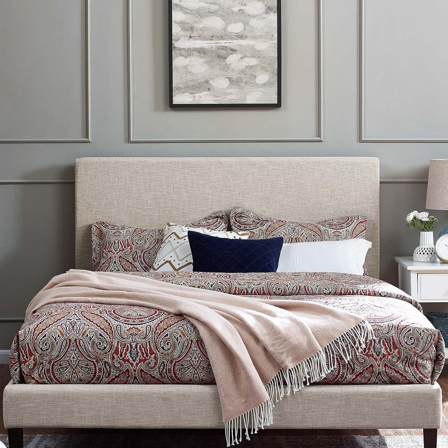 Claire Linen Fabric Upholstered King and California King Headboard in Beige