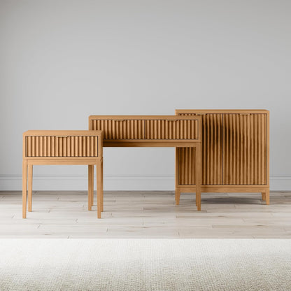 Jasper Mid-Century Modern Nightstand, Side Table with Storage and Fluted Drawer Doors with Brass Handles, Natural Brown, Set of 2