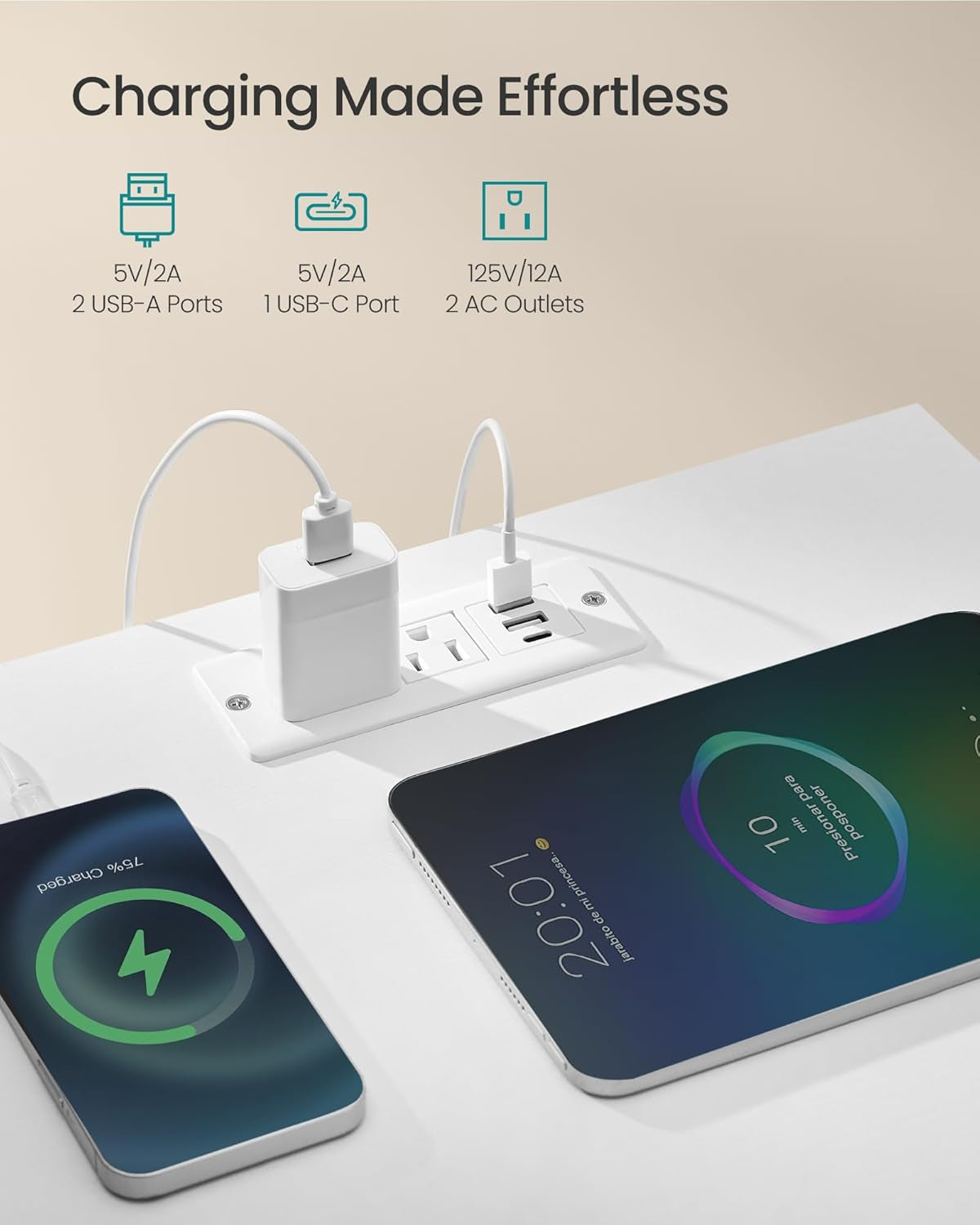 BELLAH Collection - Nightstand with Charging Station and App-Controlled Adjustable LED Lights, Bed Side Table, 3 Drawer and 1 Open Shelf, Bedroom, Cloud White and Snow White ULGS303WH01S