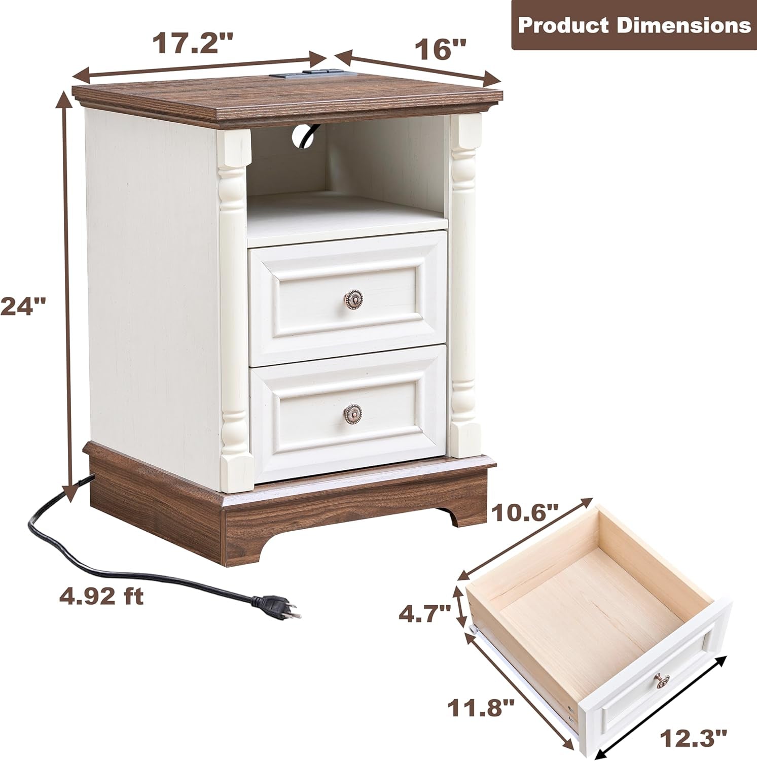 3PC Farmhouse Dresser and Nightstand Sets for Bedroom, Including 8 Drawer Dresser & 2 Drawer Night Stand Set of 2 with Usb,Antique White