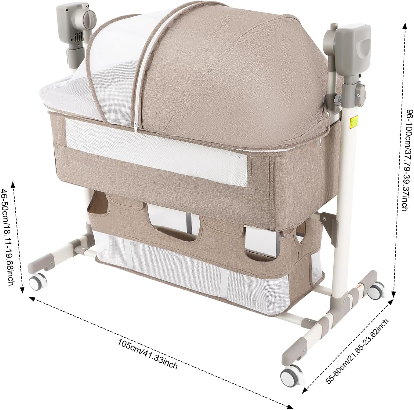 Smart Baby Bassinet Bedside Sleeper with Auto Rocking, 5 Swing Speeds & 3 Timer Settings, Bluetooth Music, Height Adjustable (18.1-19.7In), 44Lbs Capacity for Newborns 0-24 Months, Khaki