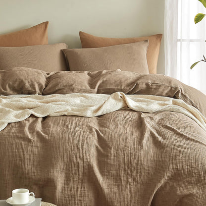 Muslin Pillowcases King Size 100% Cotton, 2 Pack Linen like Pillow Shams with Envelope Closure, Ultral Soft and Breathable Pillow Case Covers, Light Brown, 20" X 36", No Filling