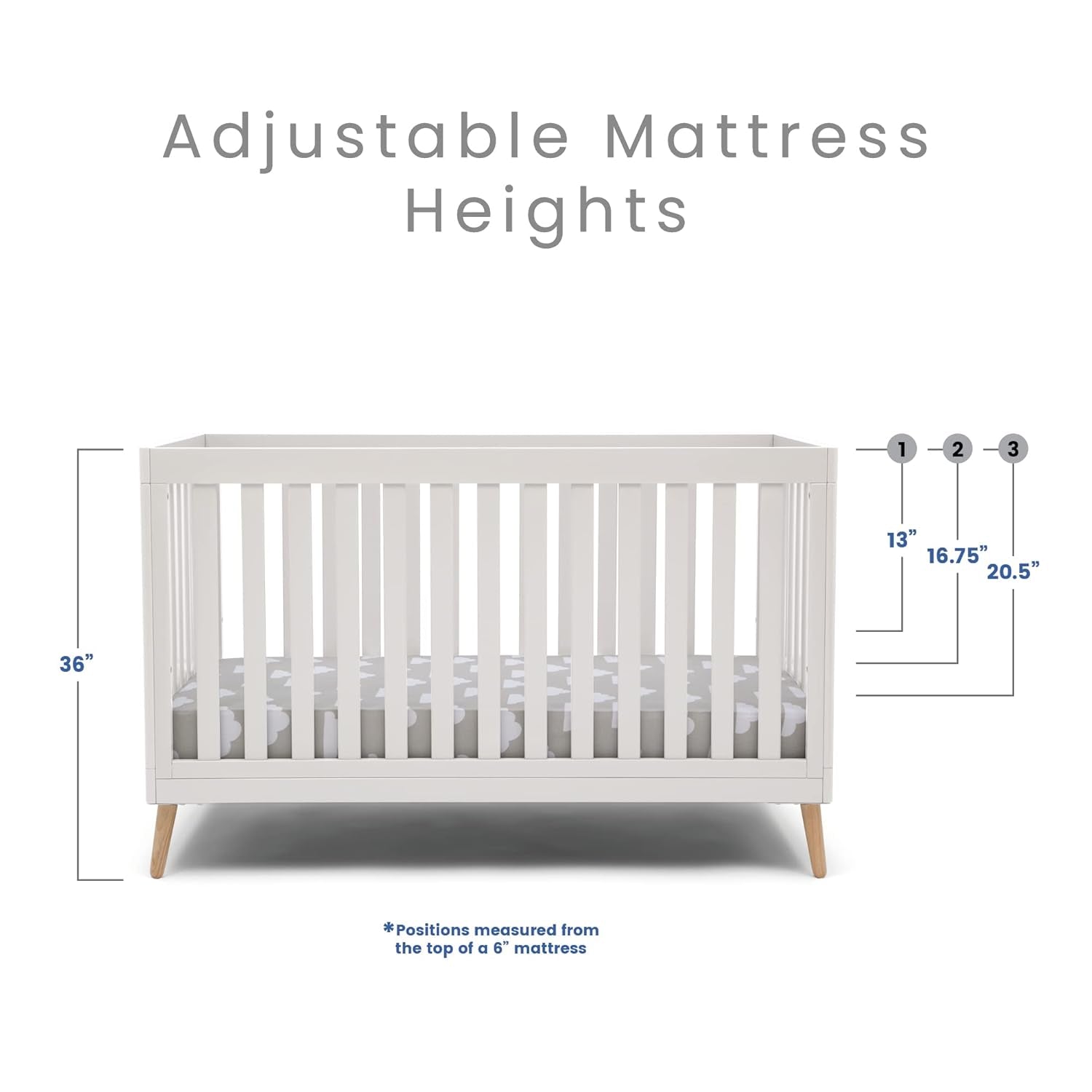 Essex 4-In-1 Convertible Baby Crib, Bianca White with Natural Legs