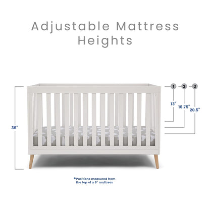 Essex 4-In-1 Convertible Baby Crib, Bianca White with Natural Legs