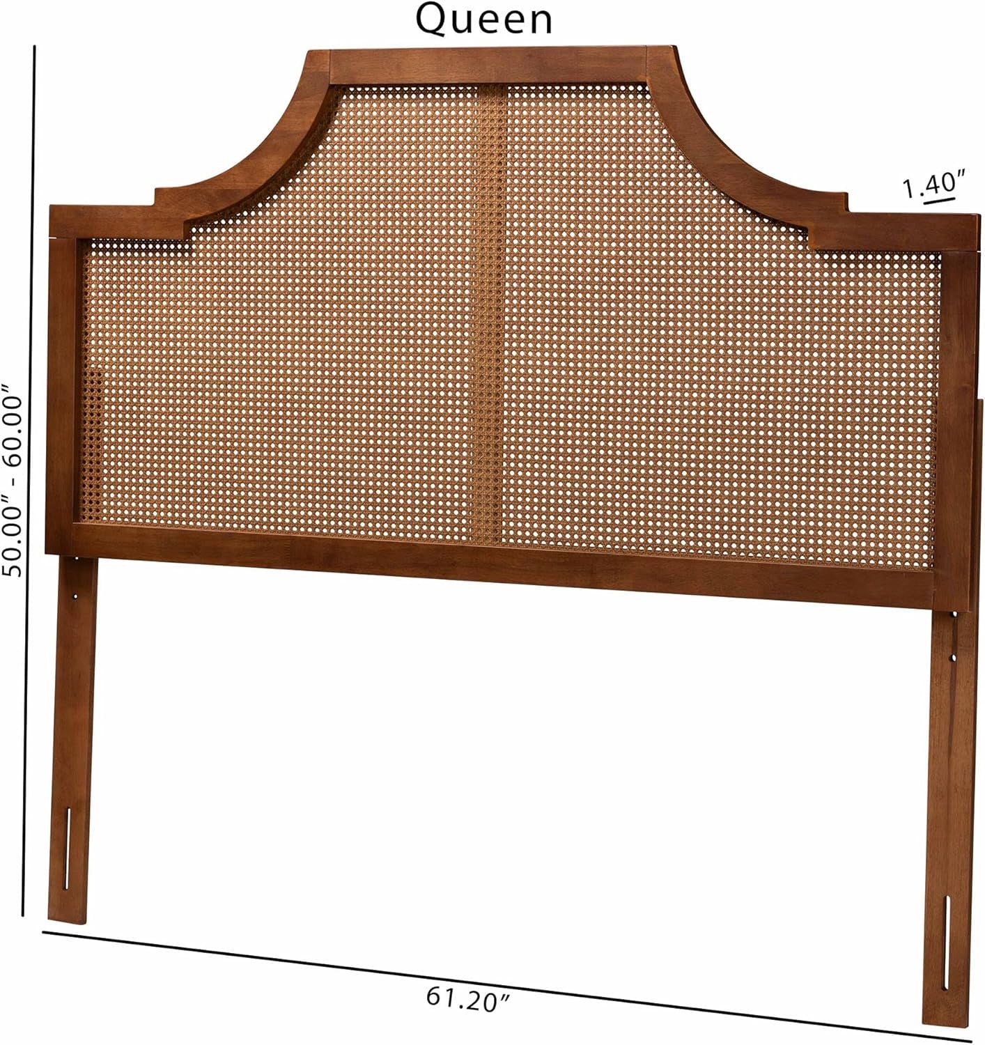 Risha Mid-Century Modern Ash Walnut Finished Wood and Rattan King Size Headboard