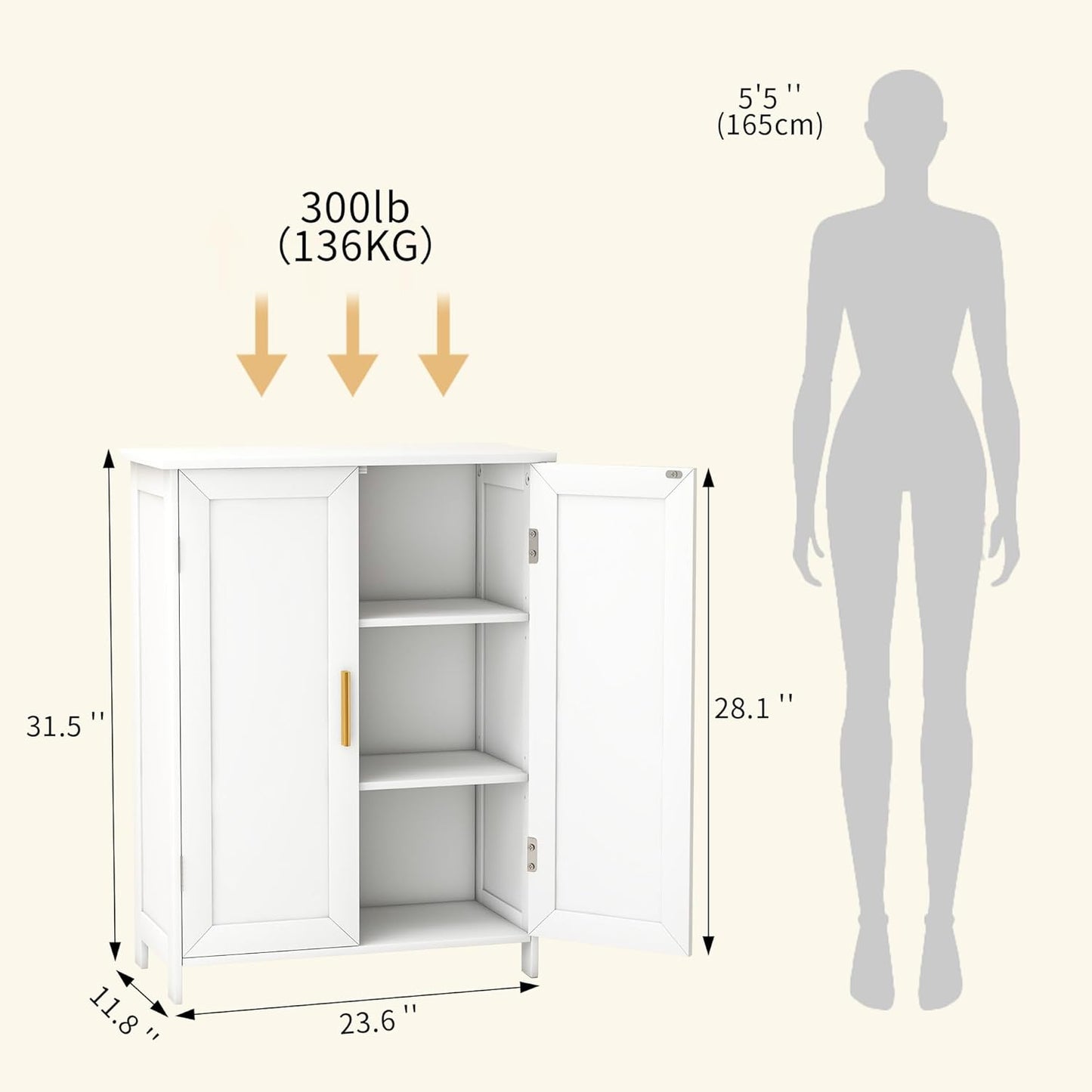 Bathroom Storage Floor Cabinet Freestanding Organizer with Adjustable Shelves for Bathroom Bedroom Laundry Room,2 Doors