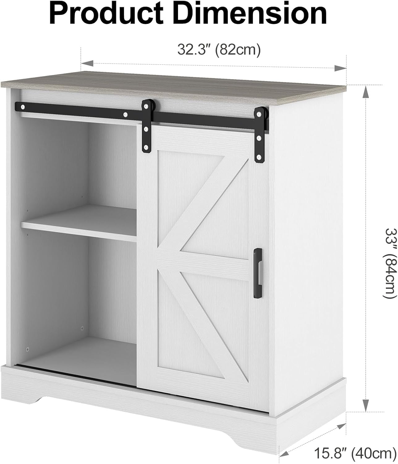 Sliding Barn Door Buffet Sideboard Storage Cabinet Coffee Bar Kitchen Farmhouse Style (White Cabinet Nature Top)