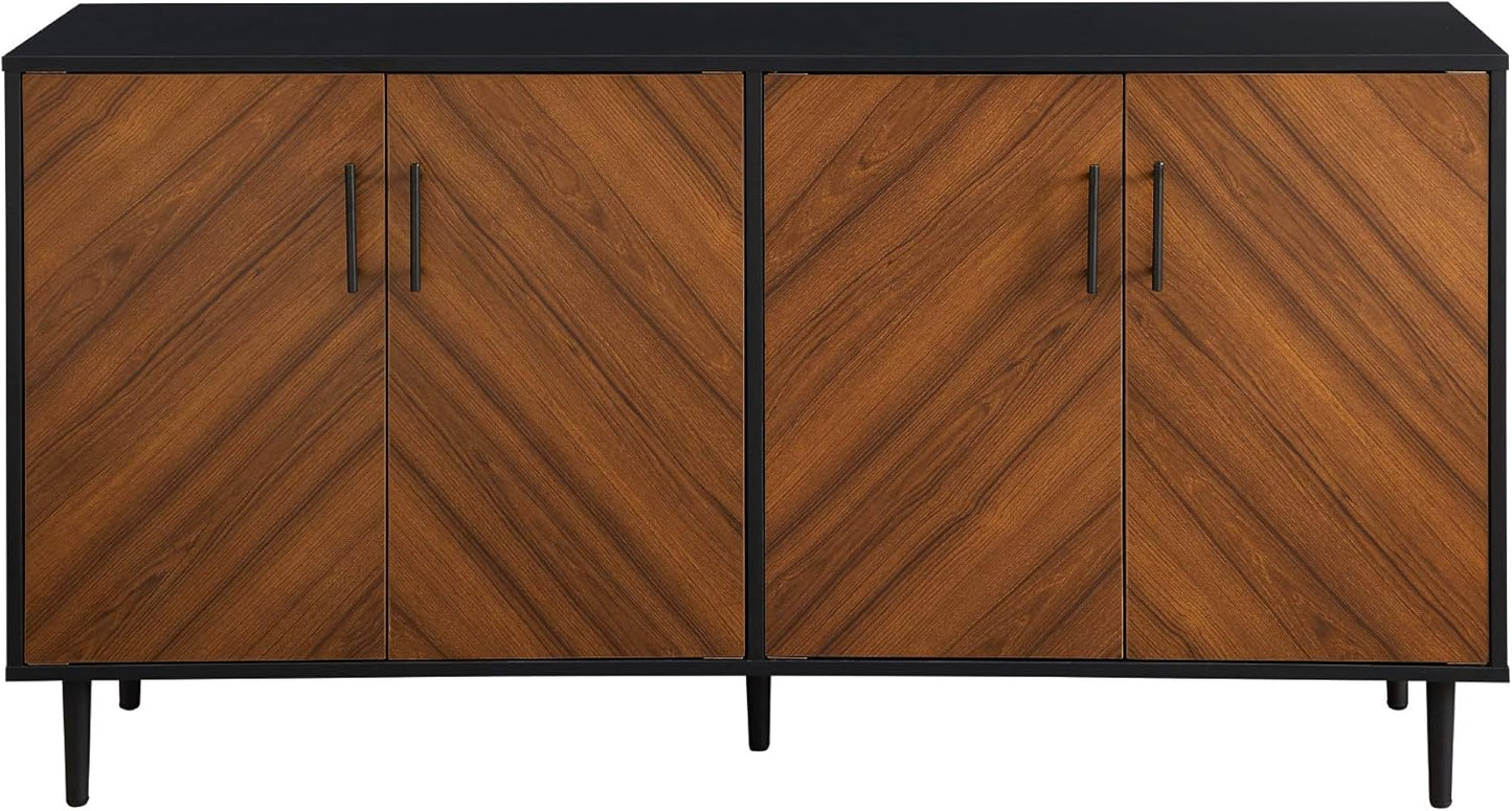 Caye Modern 4-Door Bookmatch Buffet-Sideboard for Storage, 58 Inch, Acorn Bookmatch/Black