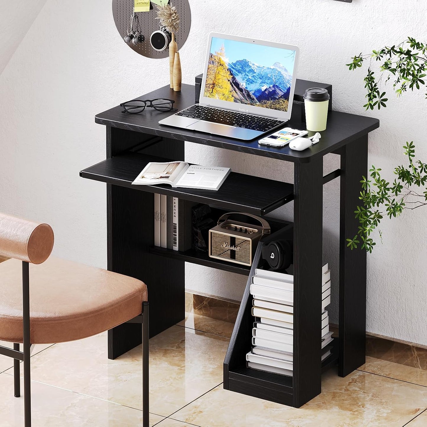 30 Inch Gaming Desk Computer Desk with Keyboard Tray Monitor Stand Storage Shelves CPU Stand, Industrial Small Desk for Small Spaces, Home Office Desk, Black