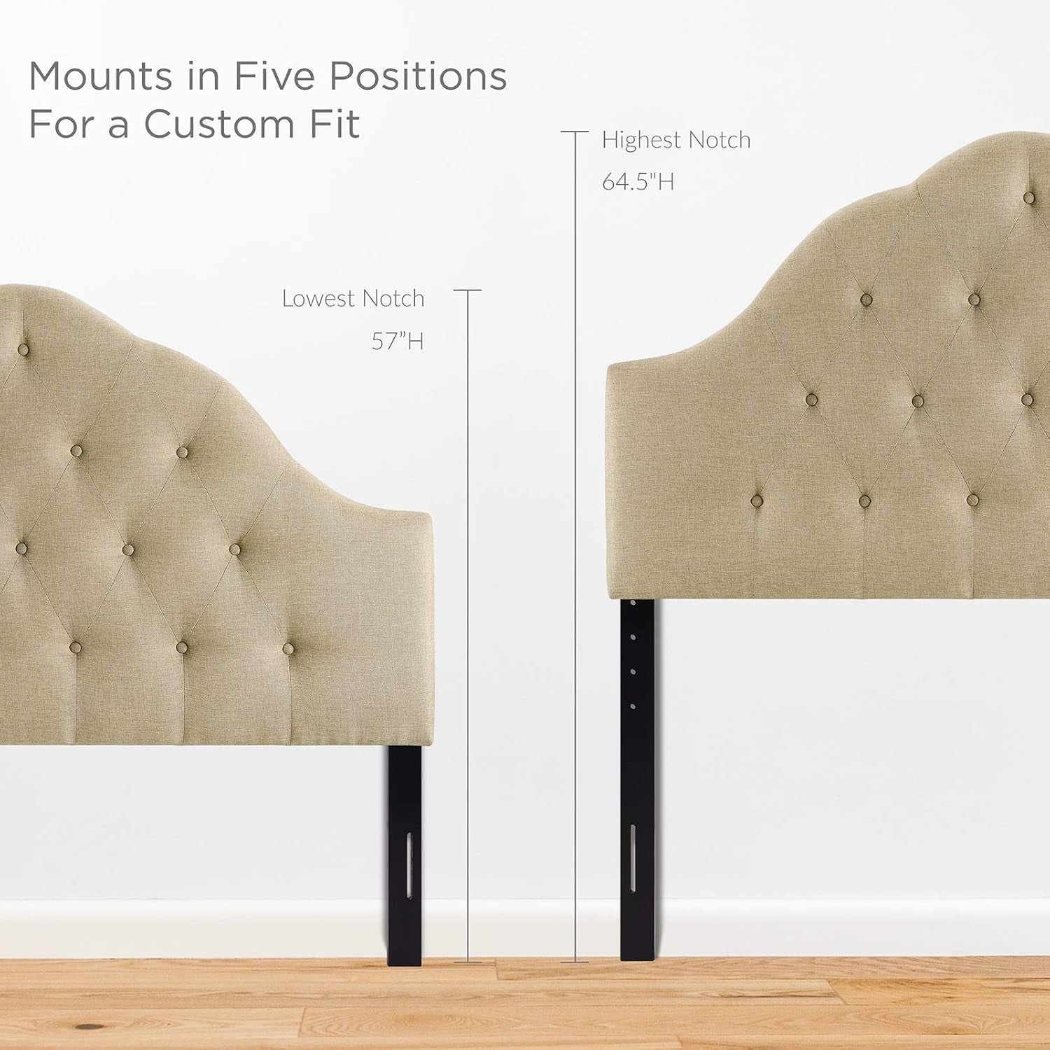 Sovereign Tufted Button Linen Fabric Upholstered Queen Headboard in Beige