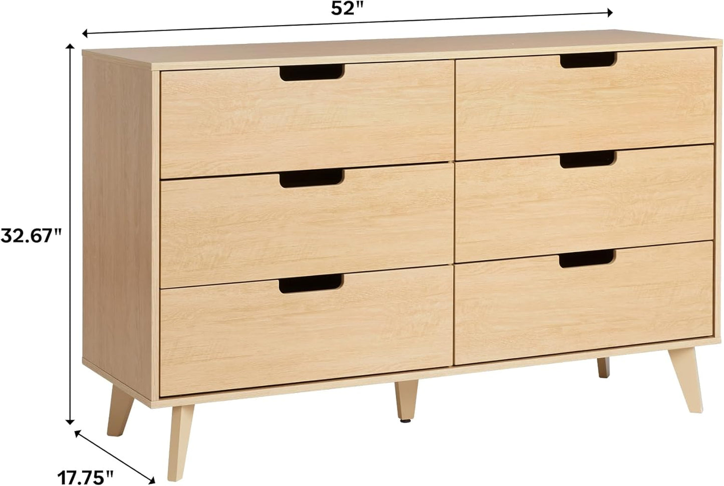 Modern 6-Drawer Dresser Bedroom Storage Organizer, 52 Inch, Riviera