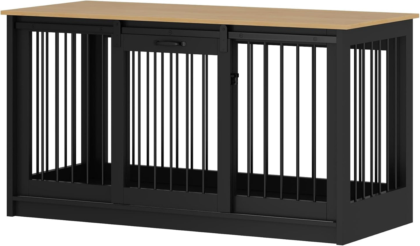 Extra Large Dog Crate Furniture, 55" Indoor Heavy Duty Dog Kennel House with Sliding Doors, Furniture Style Dog Crate Table Side End Table TV Stand for XL Large Medium Breed Dogs,White