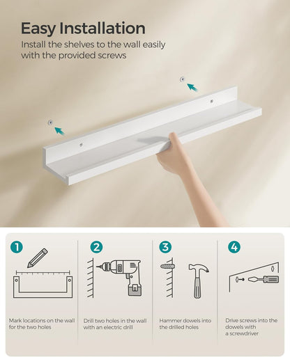 Floating Shelves, Set of 3 Wall Shelves, 15-Inch Wide, for Photo Frames and Trinkets, for Living Room, Home Office, Kitchen, Bathroom, White ULWS38WT