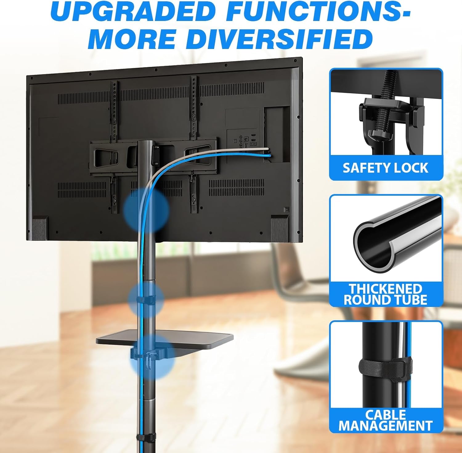 Mobile TV Stand for 23-60 Inch LCD LED Flat/Curved Panel Screen Tvs up to 88 Lbs, Rolling TV Stand with Adjustable Shelf & Tilt, Portable Floor Stand on Wheels for Bedroom, Living Room, Office