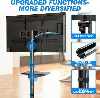 Mobile TV Stand for 23-60 Inch LCD LED Flat/Curved Panel Screen Tvs up to 88 Lbs, Rolling TV Stand with Adjustable Shelf & Tilt, Portable Floor Stand on Wheels for Bedroom, Living Room, Office
