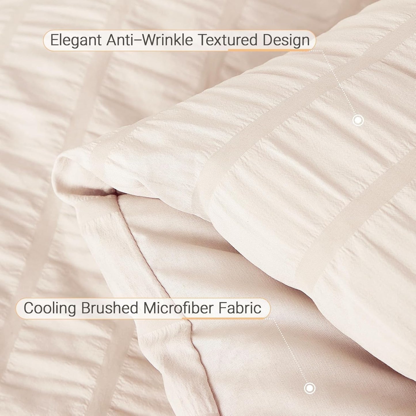 7 Pieces King Comforter Set, Seersucker Bed in a Bag King Size, All Season Luxury Bedding Set with Comforter, Flat Sheet, Fitted Sheet, Pillowcases & Shams, Beige