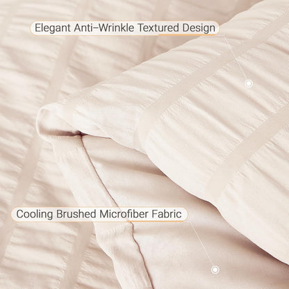 7 Pieces King Comforter Set, Seersucker Bed in a Bag King Size, All Season Luxury Bedding Set with Comforter, Flat Sheet, Fitted Sheet, Pillowcases & Shams, Beige