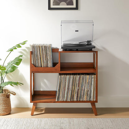 Asheville Mid-Century Modern Media Console Record Player Stand, Storage for Vinyl Records, Medium, Walnut