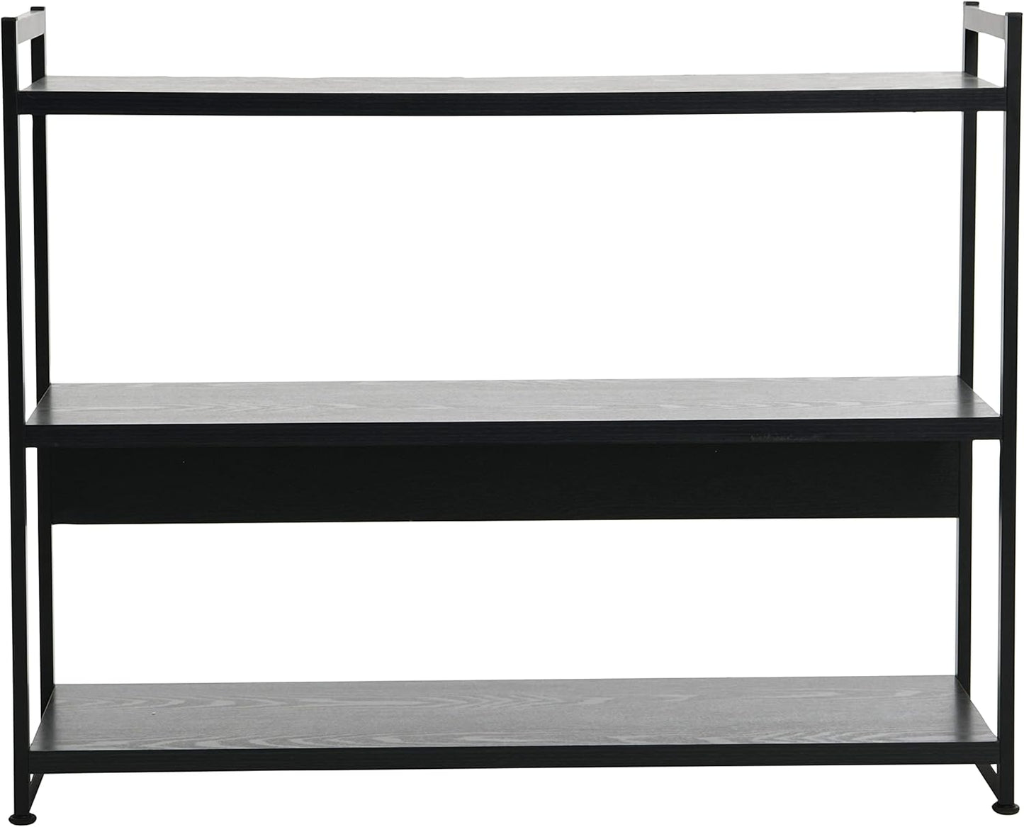 Jamestown Wide 3 Shelf Open Storage Bookshelf Black Oak Wood Grain and Black Metal